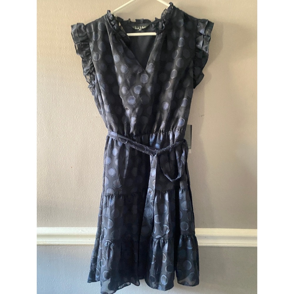 Nicole‎ Miller Navy Polka Dot Tiered Midi Dress Women's Size 16 - Picture 3 of 5